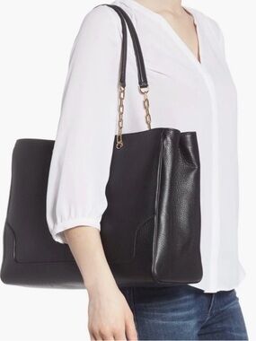 TORY BURCH Tote Marsden Shoulder Bag, Black Pebble Leather